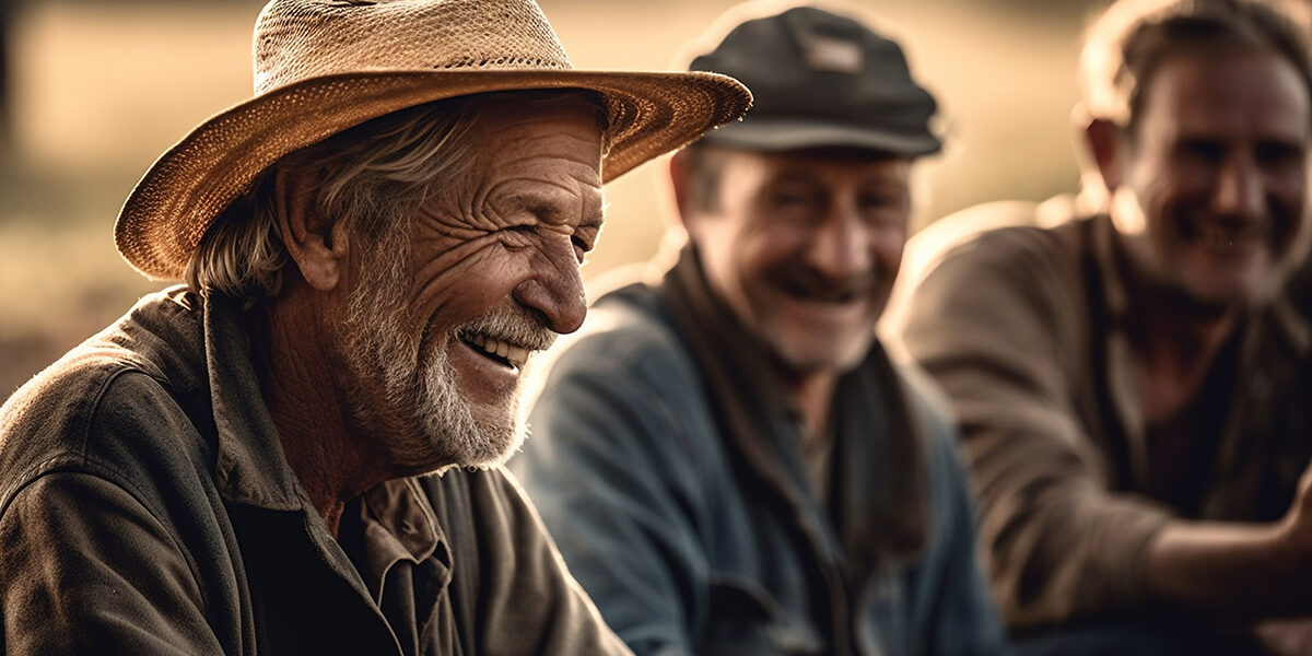Smiling seniors enjoy leisure activity in nature generated by AI