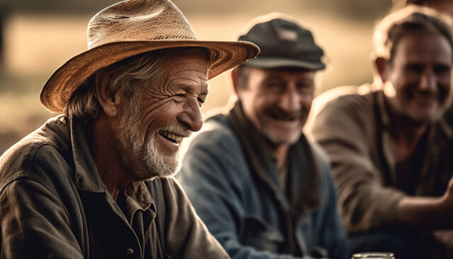 Smiling seniors enjoy leisure activity in nature generated by AI
